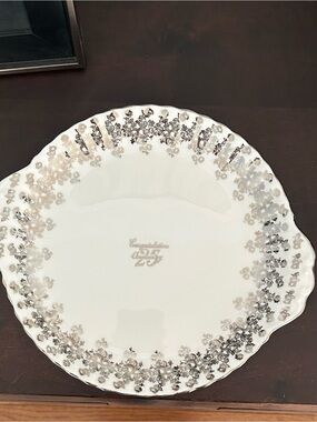Vintage Royal Albert white and Silver 25th Anniversary decorative cake plate